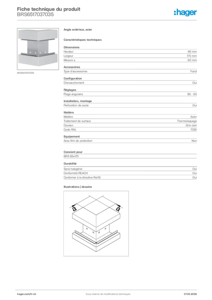 Image Hager Fiche technique du produit BRS6517037035 | Hager Suisse