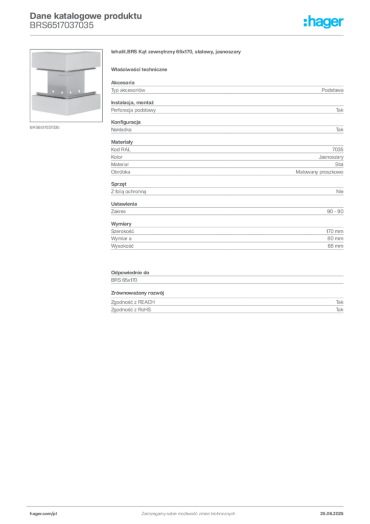 Zdjęcie Hager Karta katalogowa BRS6517037035 | Hager Polska