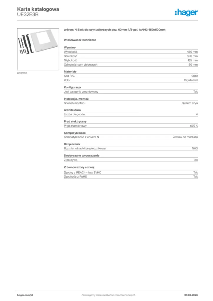 Zdjęcie Hager Karta katalogowa UE32E3B | Hager Polska