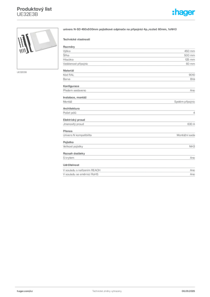 Obrázek Hager Produktový list UE32E3B | Hager