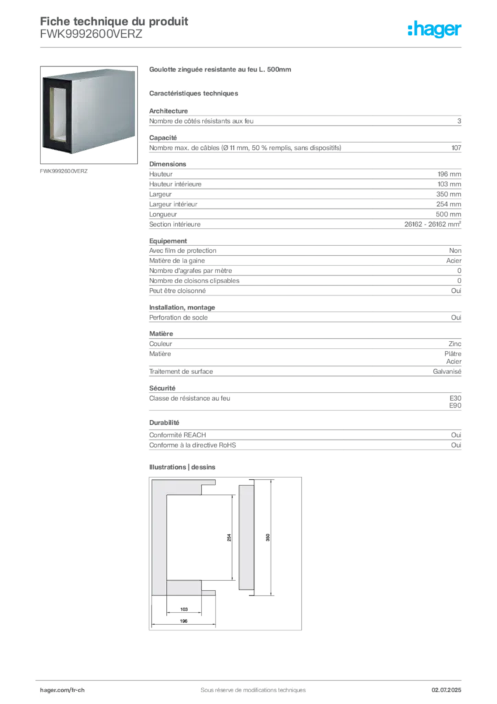 Image Hager Fiche technique du produit FWK9992600VERZ | Hager Suisse