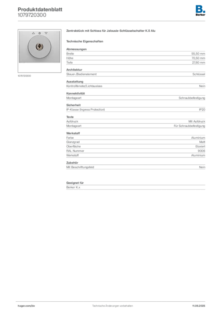 Bild Berker Produktdatenblatt 1079720300 | Hager Deutschland