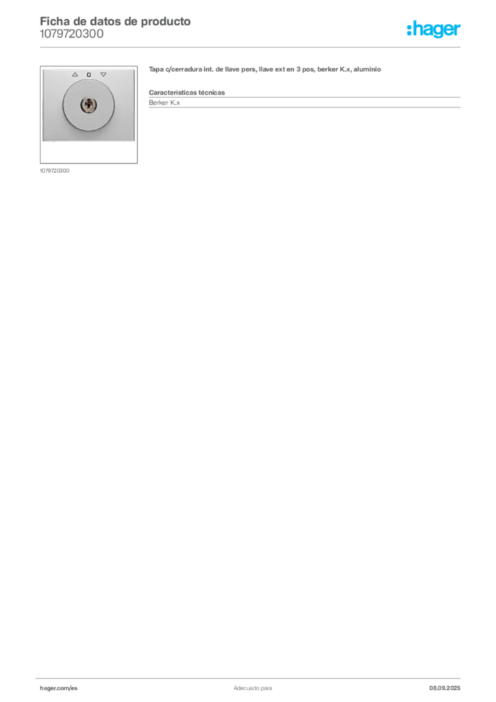 Imagen Hager Ficha de datos de producto 1079720300 | Hager España