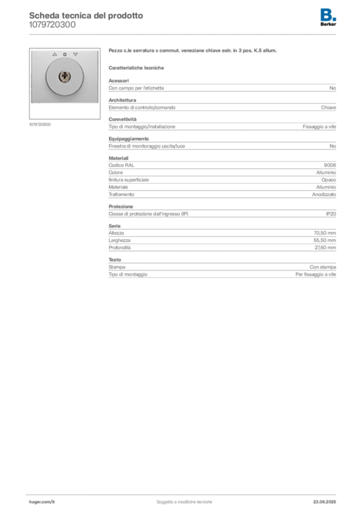 Immagine Berker Scheda tecnica del prodotto 1079720300 | Hager Italia