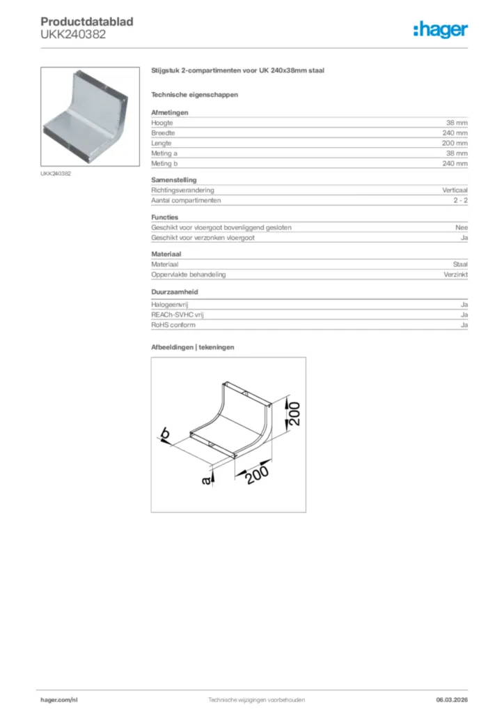 Afbeelding Hager Productdatablad UKK240382 | Hager Nederland