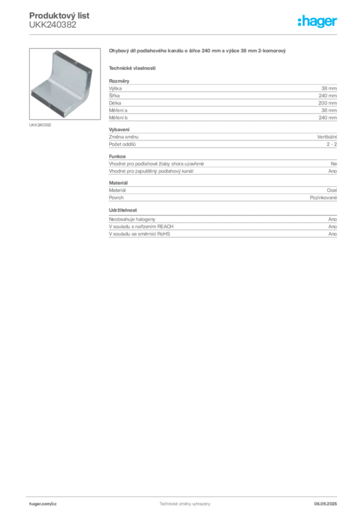 Obrázek Hager Produktový list UKK240382 | Hager