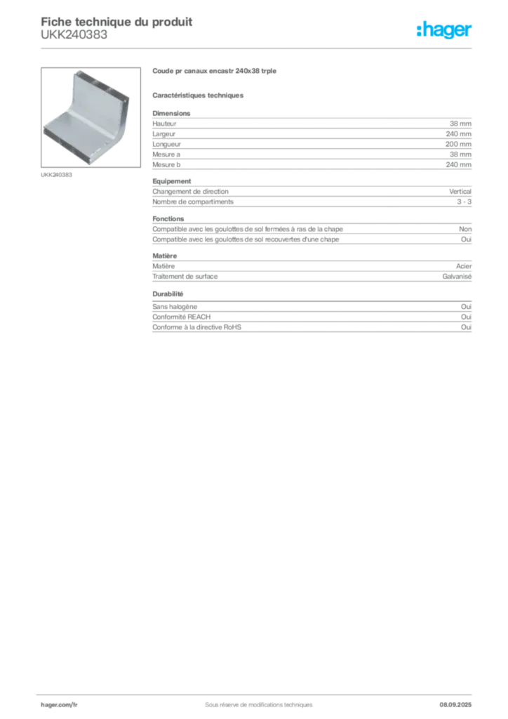 Image Hager Fiche technique du produit UKK240383 | Hager France