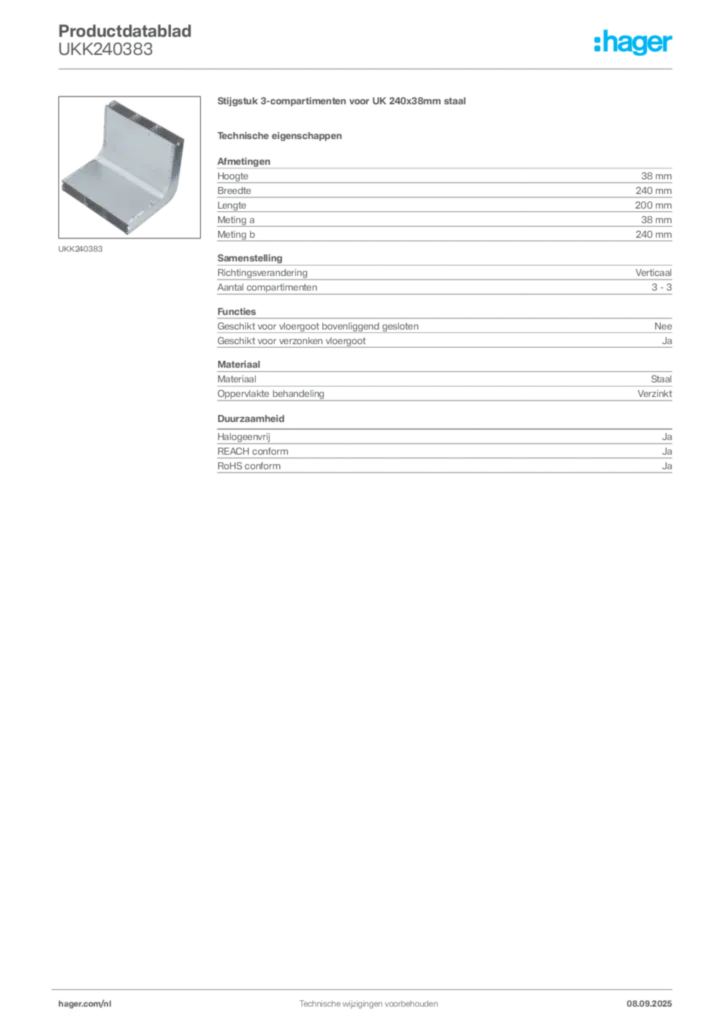 Afbeelding Hager Productdatablad UKK240383 | Hager Nederland