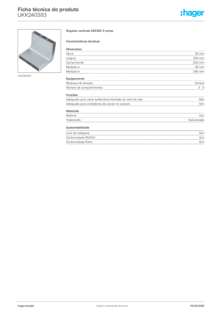 Imagem Hager Ficha técnica do produto UKK240383 | Hager Portugal