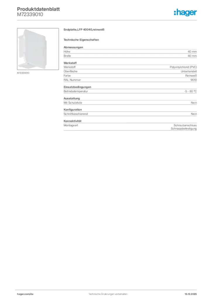 Bild Hager Produktdatenblatt M72339010 | Hager Deutschland