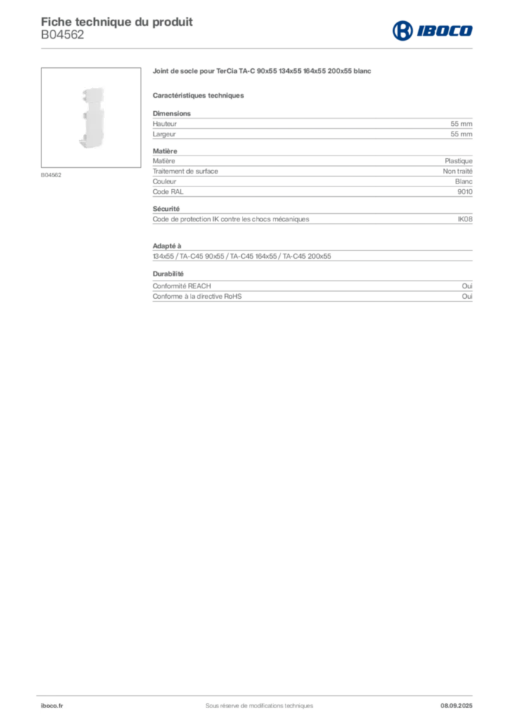 Image Iboco Fiche technique du produit B04562 | Hager France
