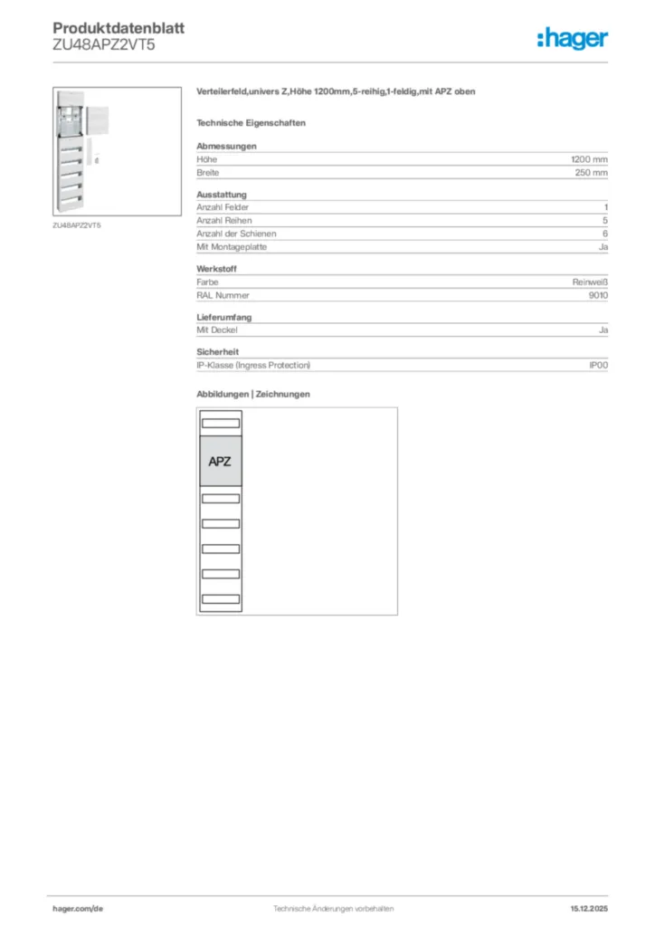 Bild Hager Produktdatenblatt ZU48APZ2VT5 | Hager Deutschland