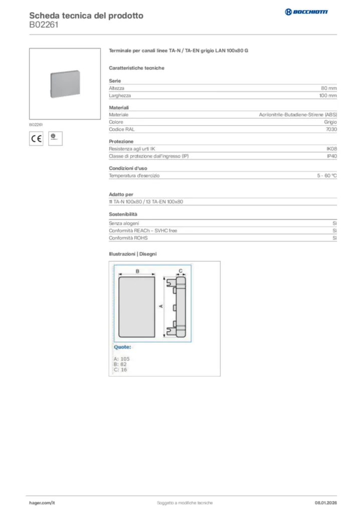 Immagine Bocchiotti Scheda tecnica del prodotto B02261 | Hager Italia