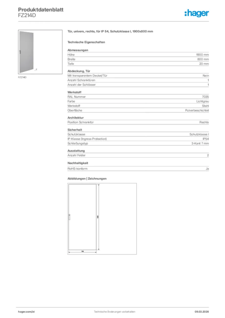 Bild Hager Produktdatenblatt FZ214D | Hager Deutschland