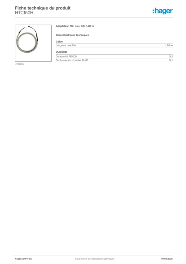 Image Hager Fiche technique du produit HTC150H | Hager Suisse