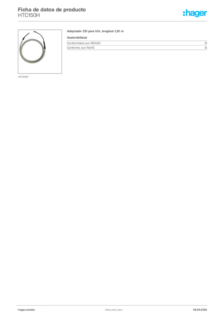 Imagen Hager Ficha de datos de producto HTC150H | Hager España