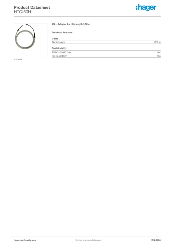 Image Hager Product data sheet HTC150H  | Hager