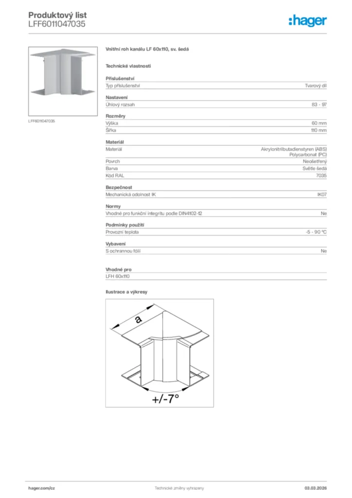 Obrázek Hager Product data sheet LFF6011047035 | Hager