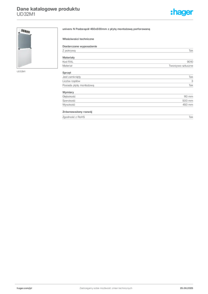 Zdjęcie Hager Karta katalogowa UD32M1 | Hager Polska