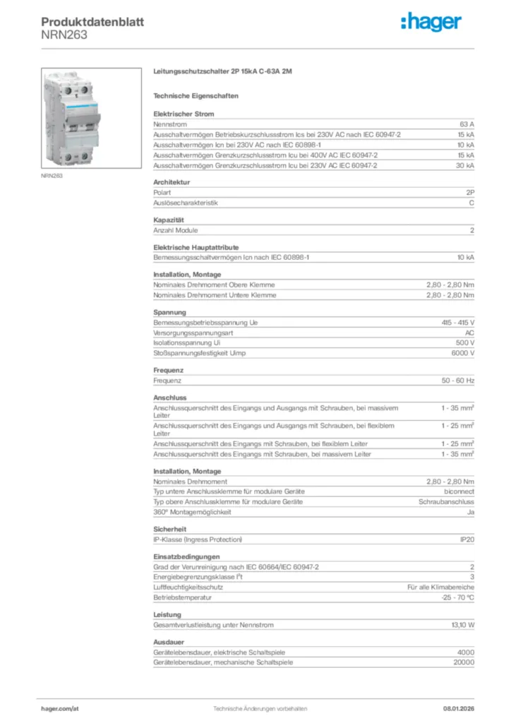 Bild Hager Produktdatenblatt NRN263 | Hager Deutschland