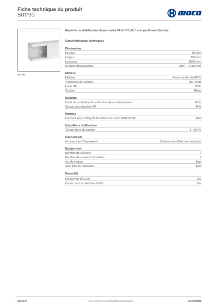 Image Iboco Fiche technique du produit B01790 | Hager France