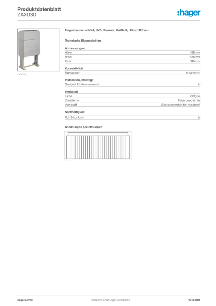 Bild Hager Produktdatenblatt ZAX030 | Hager Deutschland