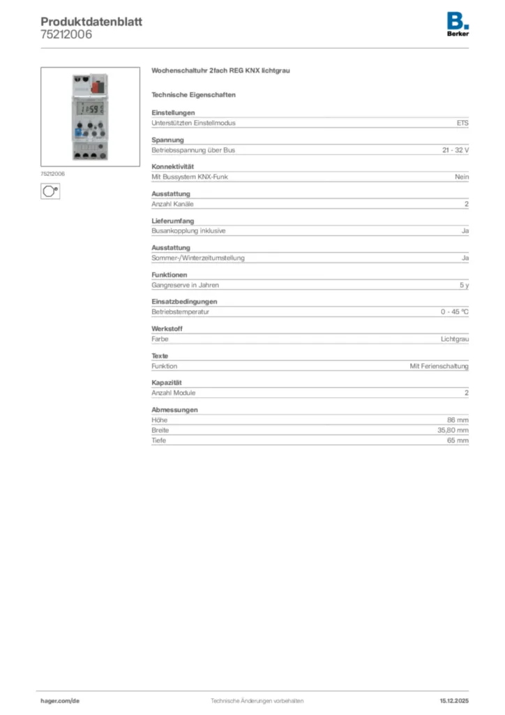 Bild Berker Produktdatenblatt 75212006 | Hager Deutschland