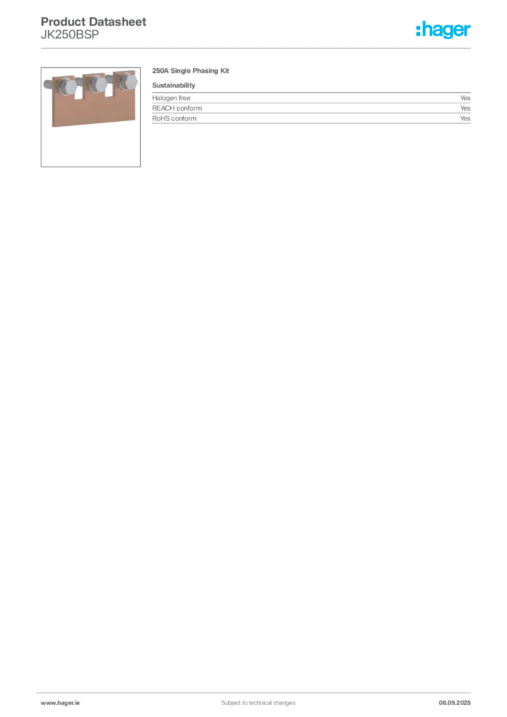 Image Hager Product data sheet JK250BSP  | Hager