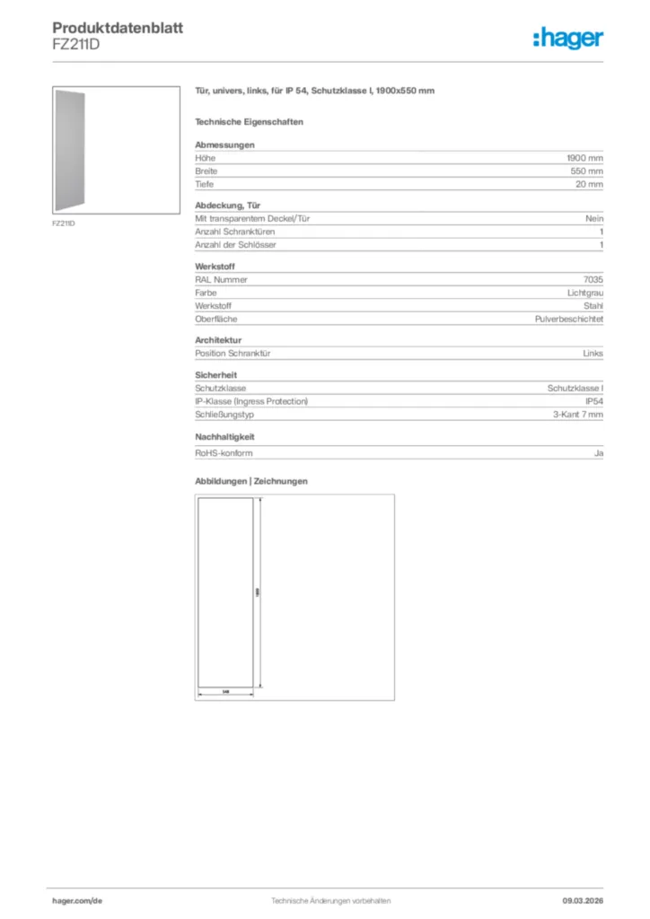 Bild Hager Produktdatenblatt FZ211D | Hager Deutschland