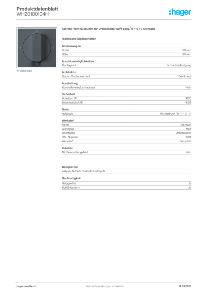 Bild Hager Produktdatenblatt WH20180104H | Hager Schweiz