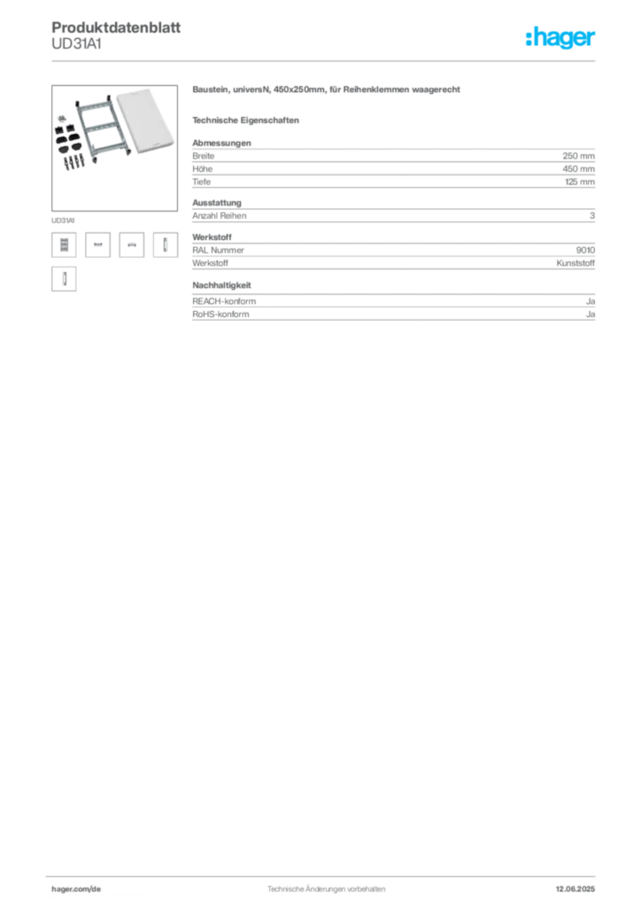Hager Produktdatenblatt UD31A1
