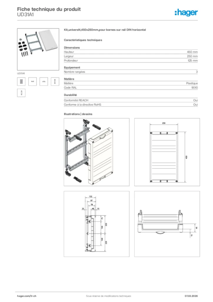 Image Hager Fiche technique du produit UD31A1 | Hager Suisse