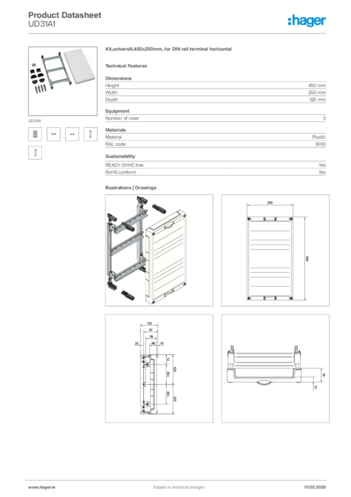 Image Hager Product data sheet UD31A1  | Hager