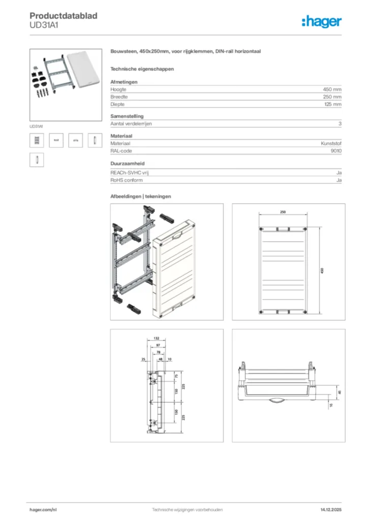 Afbeelding Hager Productdatablad UD31A1 | Hager Nederland