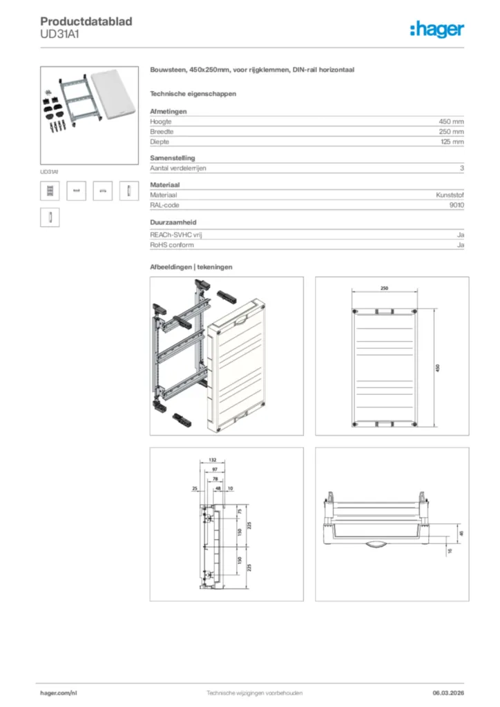 Afbeelding Hager Productdatablad UD31A1 | Hager Nederland