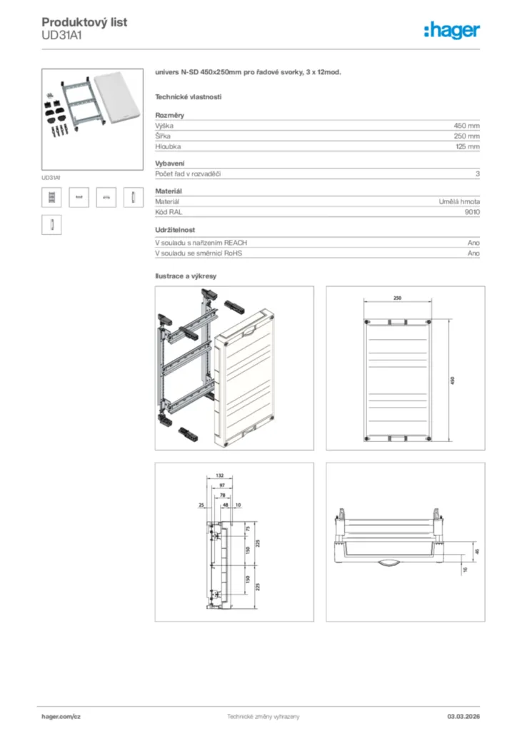 Obrázek Hager Product data sheet UD31A1 | Hager