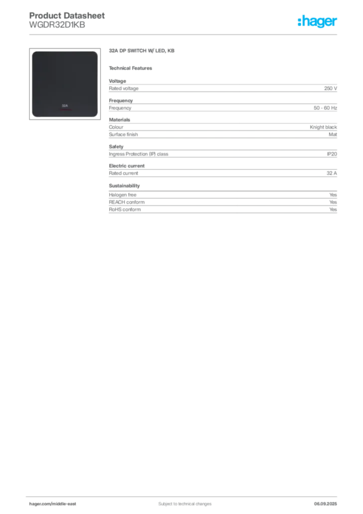 Image Hager Product data sheet WGDR32D1KB  | Hager