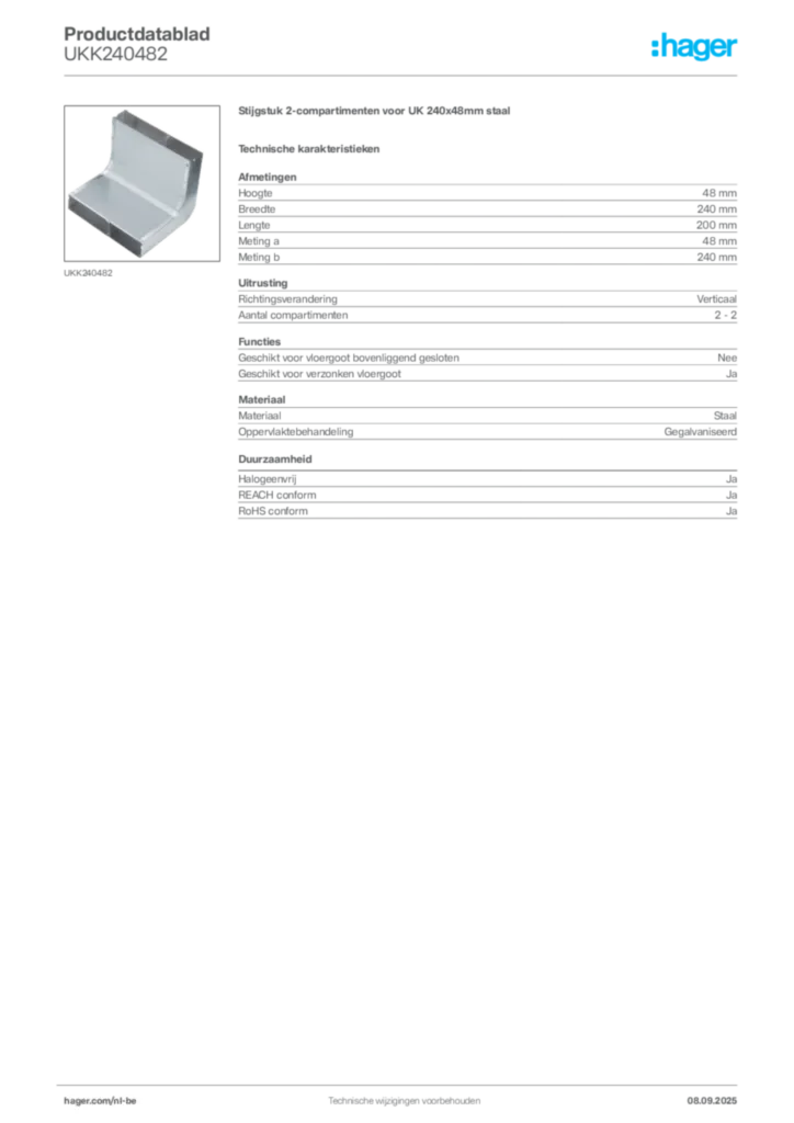 Afbeelding Hager Productdatablad UKK240482 | Hager Belgium