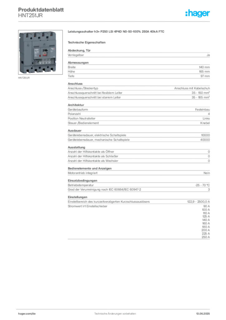 Bild Hager Produktdatenblatt HNT251JR | Hager Deutschland