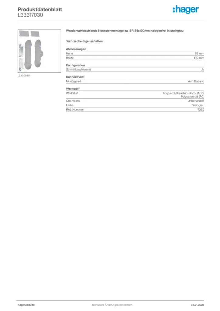 Bild Hager Produktdatenblatt L33317030 | Hager Deutschland