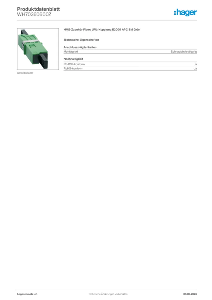 Bild Hager Produktdatenblatt WH70360600Z | Hager Schweiz