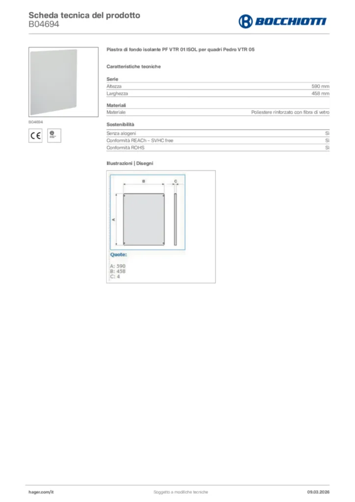 Immagine Bocchiotti Scheda tecnica del prodotto B04694 | Hager Italia