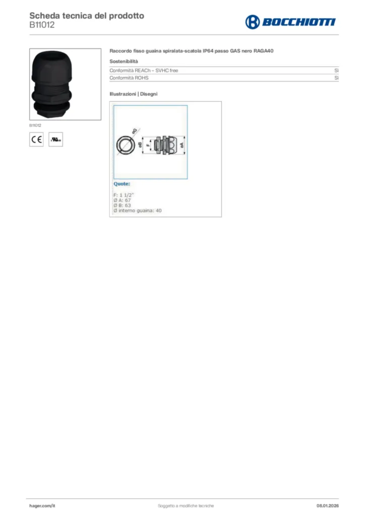 Immagine Bocchiotti Scheda tecnica del prodotto B11012 | Hager Italia