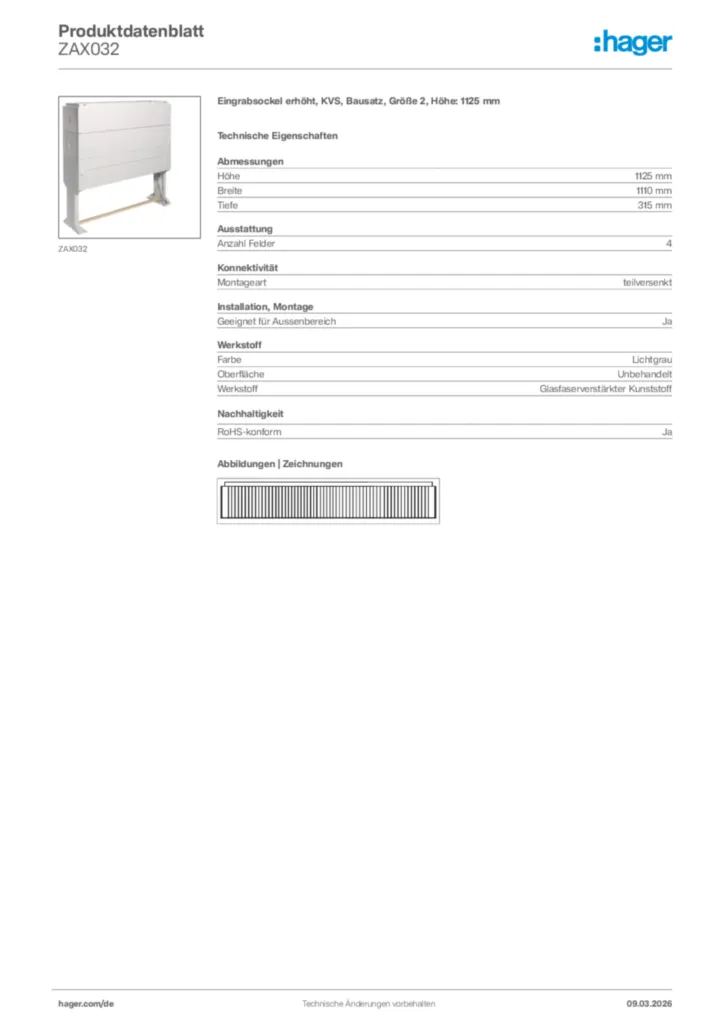 Bild Hager Produktdatenblatt ZAX032 | Hager Deutschland