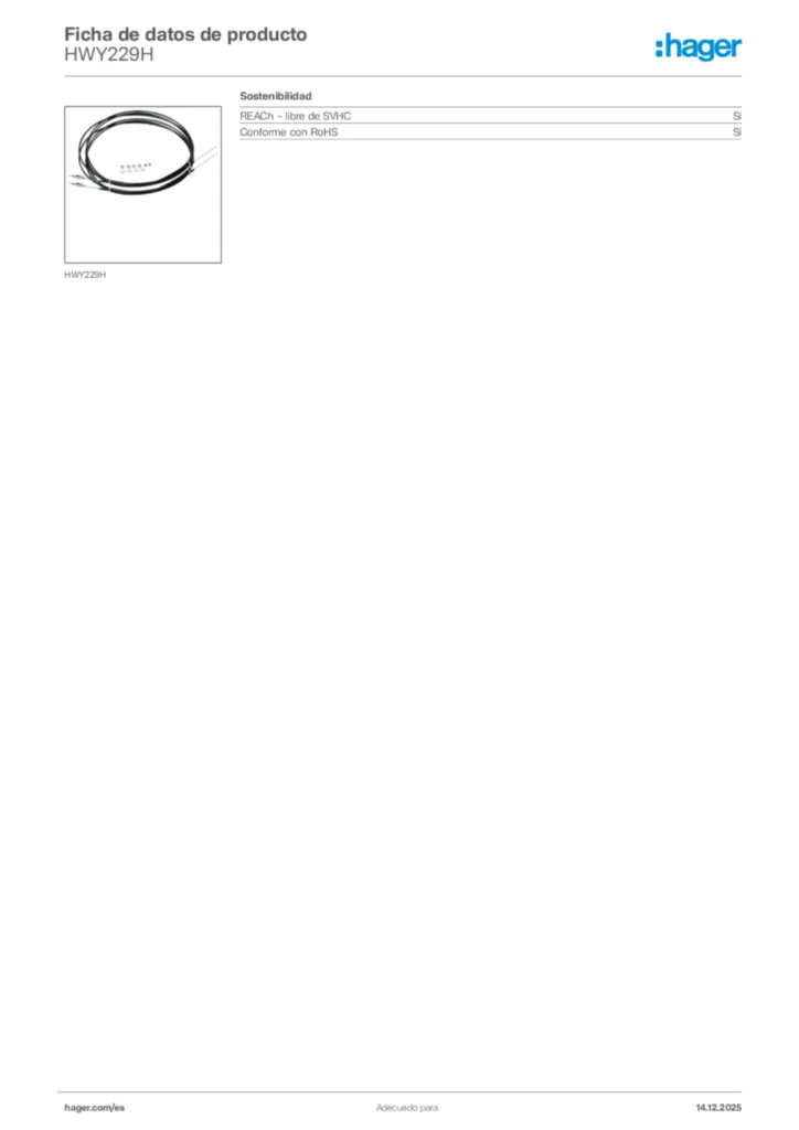 Imagen Hager Ficha de datos de producto HWY229H | Hager España