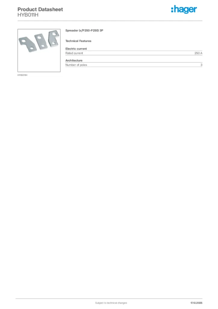 Image Hager Product data sheet HYB011H  | Hager Africa