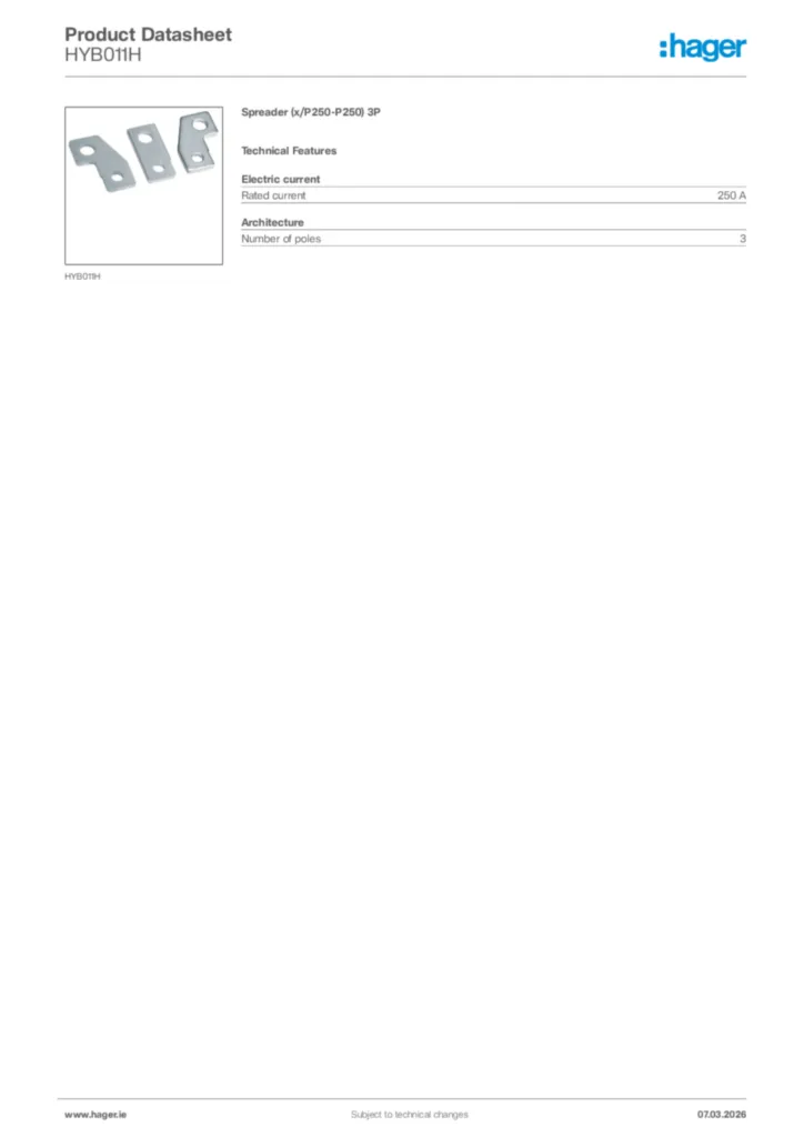 Image Hager Product data sheet HYB011H  | Hager