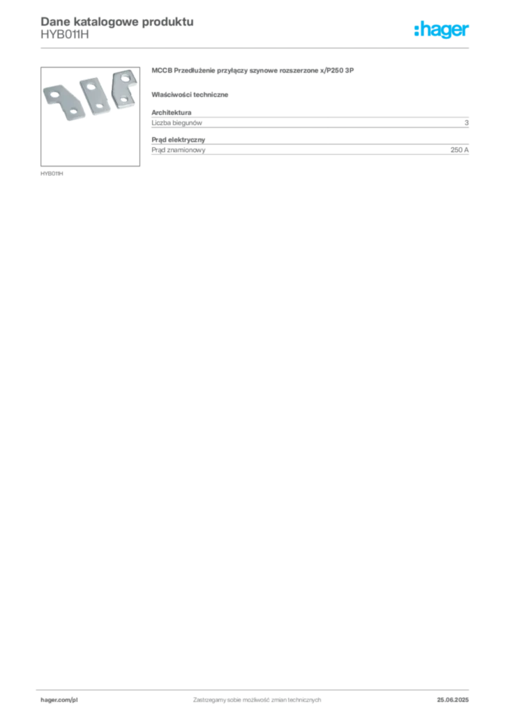 Zdjęcie Hager Karta katalogowa HYB011H | Hager Polska