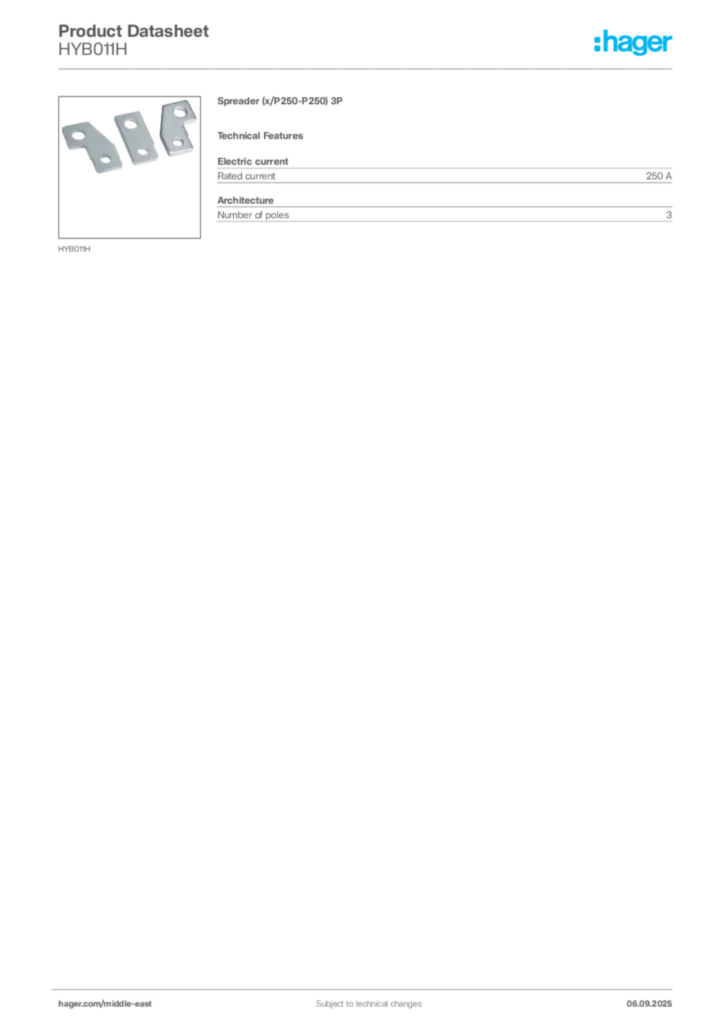Image Hager Product data sheet HYB011H  | Hager