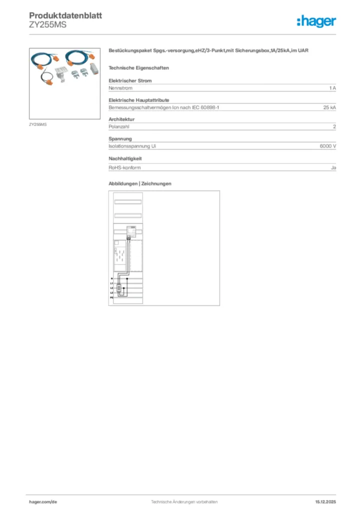 Bild Hager Produktdatenblatt ZY255MS | Hager Deutschland
